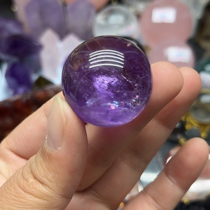 七***彩未镶嵌水晶珠宝半成品37克紫水晶球