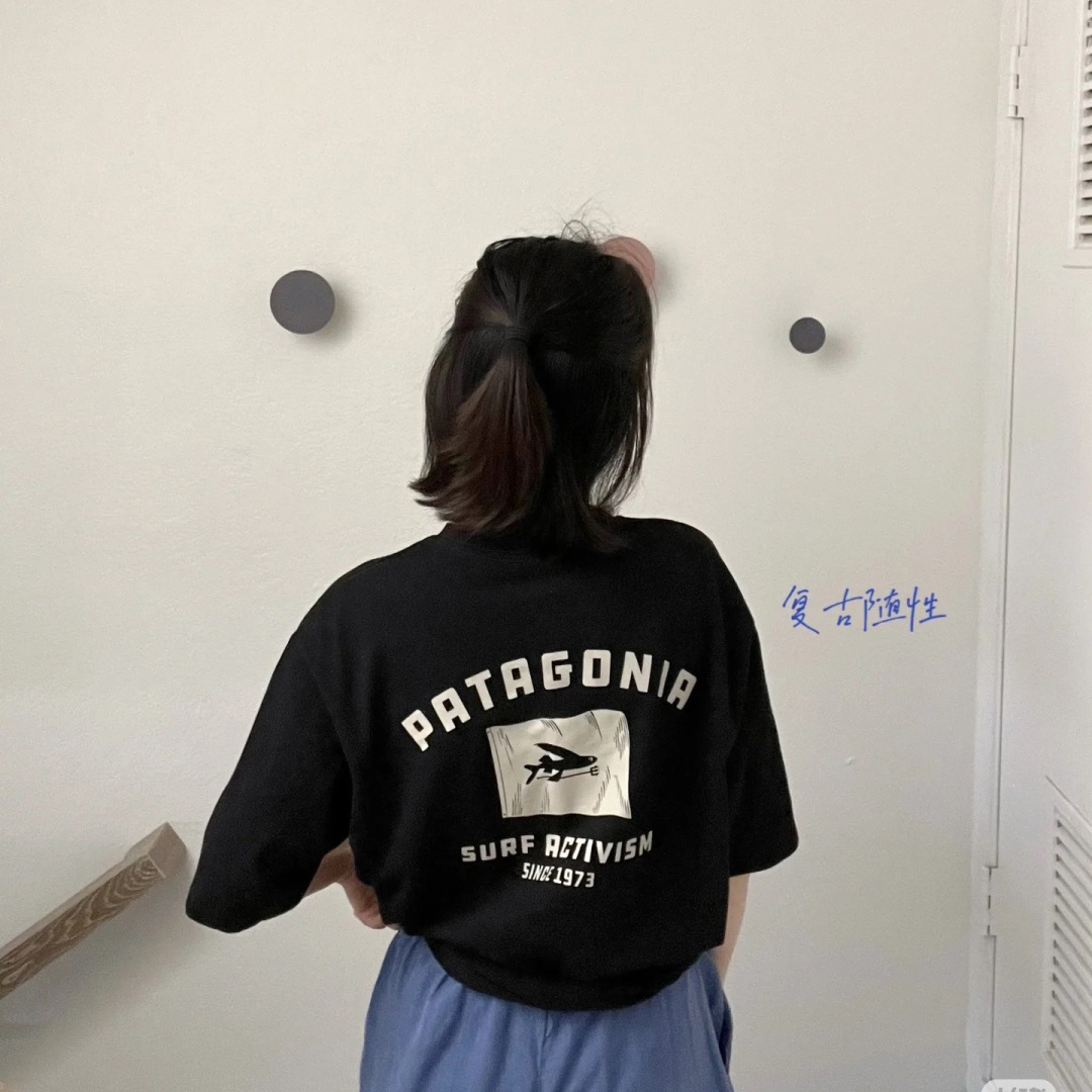 户外PATA巴塔哥尼亚胸口飞鱼背三叉戟飞鱼短袖T恤美式休闲男女情