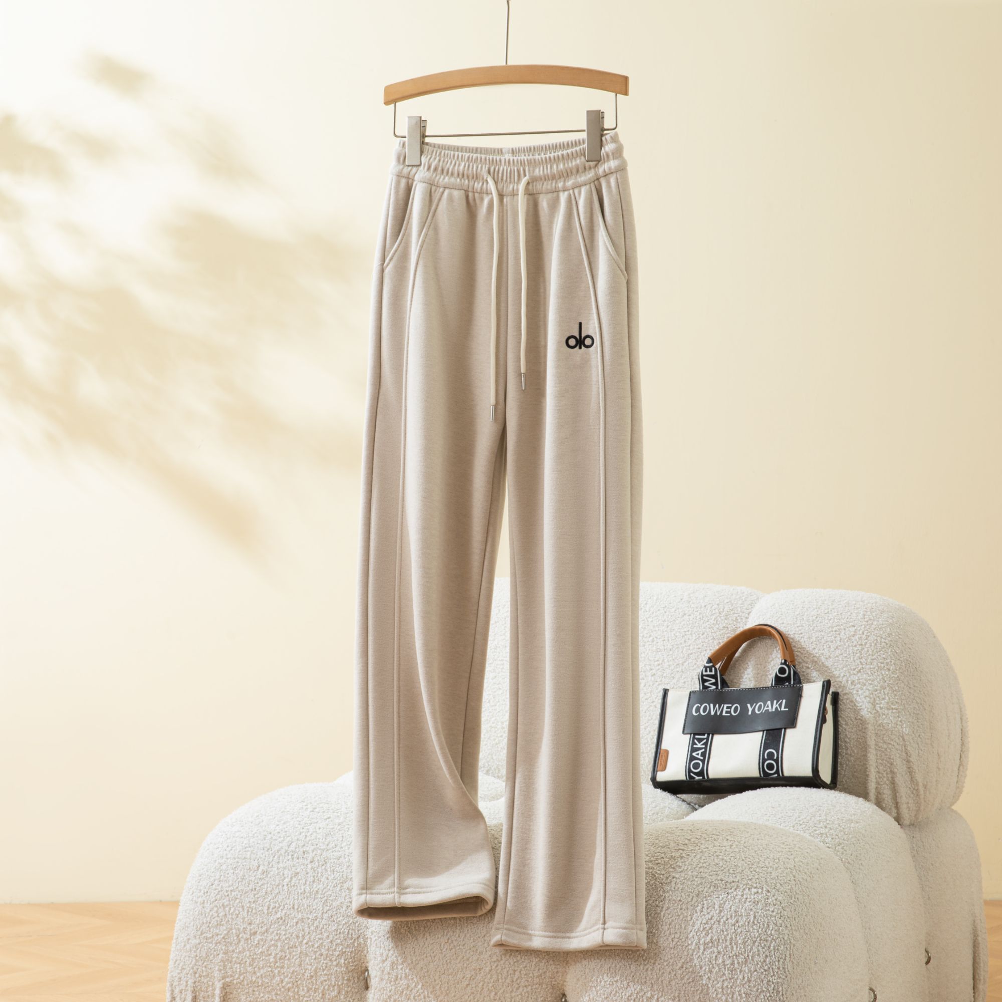 【加绒加厚】秋冬新款~简约刺绣字母显瘦直筒窄版阔腿裤小个子女