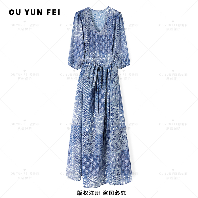 裙子夏天连衣裙高级感女新款气质显瘦穿搭时尚洋气印花长裙AY1377