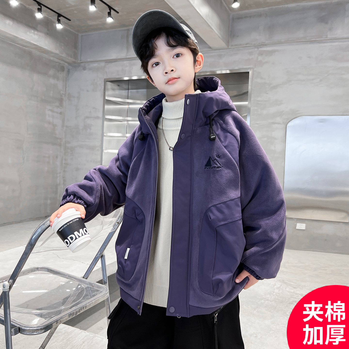 男童深秋夹棉加厚外套2025新款时髦中大儿童痞帅潮【QSX-DR】C5010