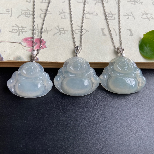 A10纯天然缅甸翡翠《银镶佛公》气质白色时尚精美多样性发其一