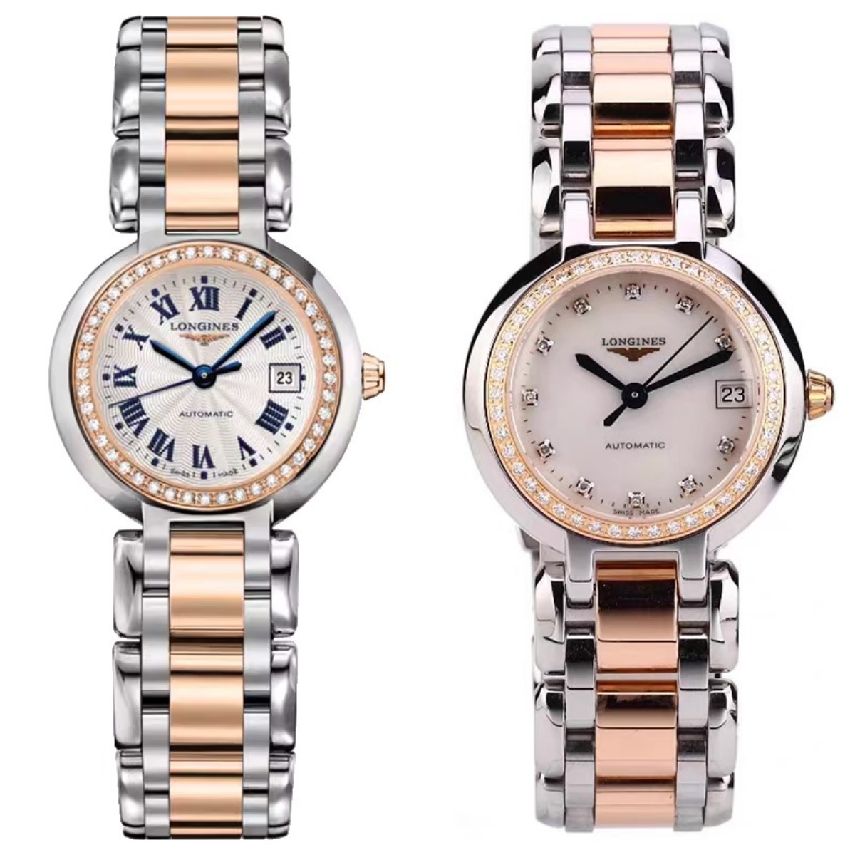 99新 Longines/浪琴 心月111/机械/玫瑰金镶钻/表径26.5mm/  女士