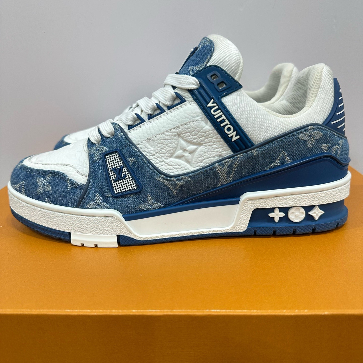 99新 LouisVuitton/路易威登 38码 LV trainer 蓝白牛仔 板鞋