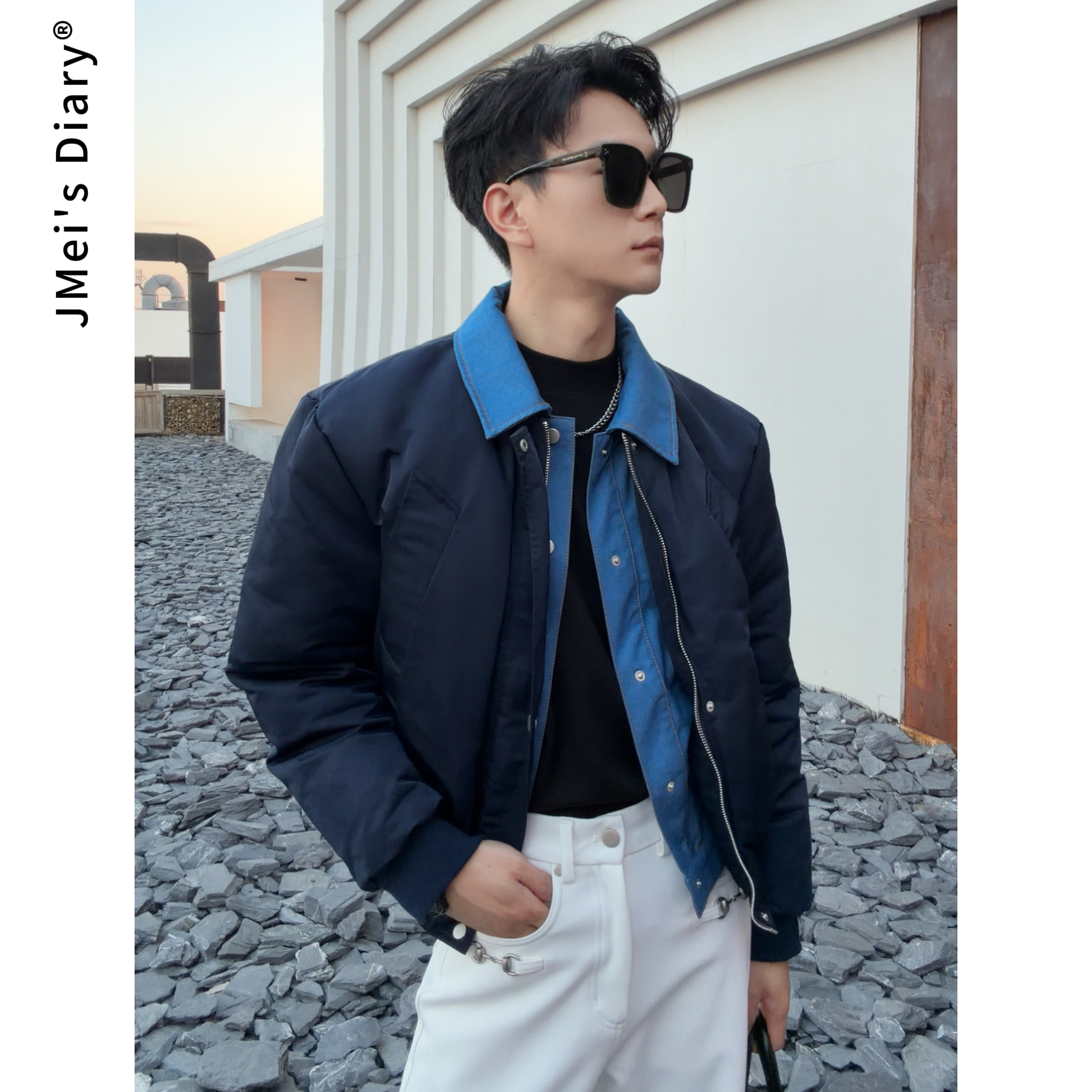 JMei's Diary-90白鸭绒假两件羽绒服外套翻领短款极简风保暖情侣