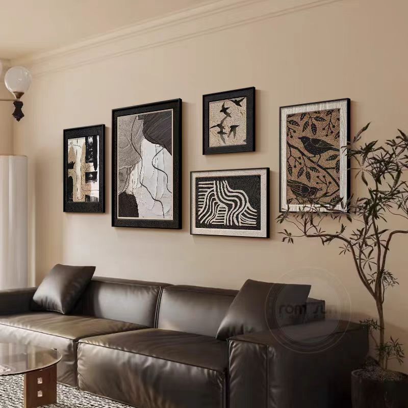 TREES/原森小屋中古风客厅装饰画抽象艺术五联组合沙发背景墙挂画