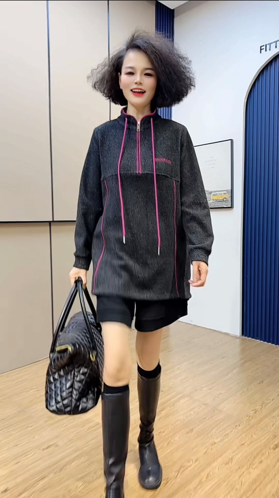 立领彩条加厚保暖显瘦上衣女（卡码拍大）