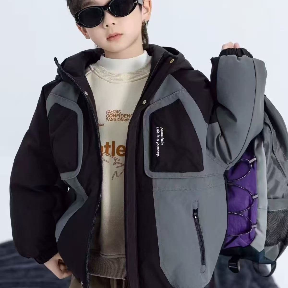 2025韩版帅气潮流百搭儿童秋冬棉服衣服新款连帽冬季大童加厚保暖