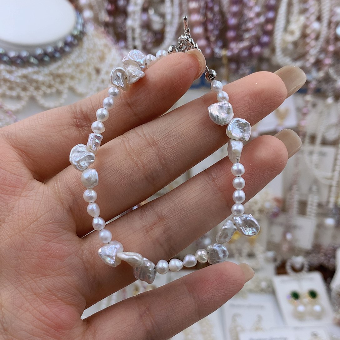 项链银S925镶嵌淡水珍珠