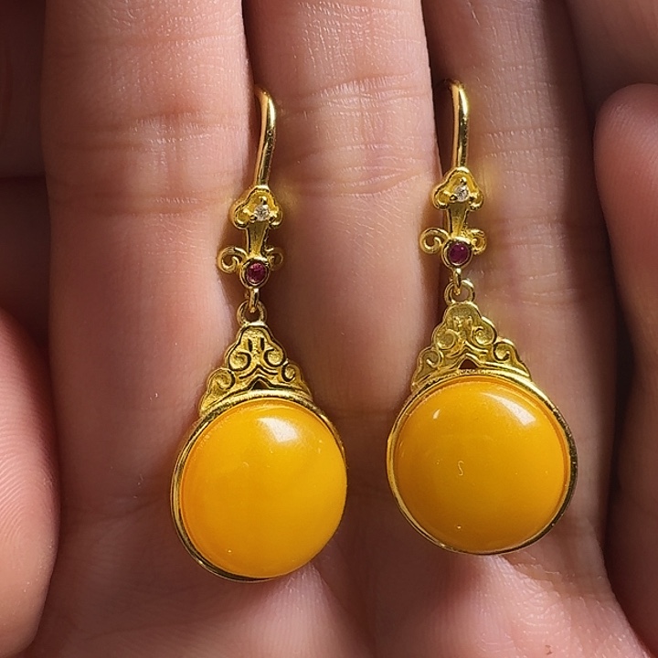 蜜蜡银S925镶嵌耳饰耳坠