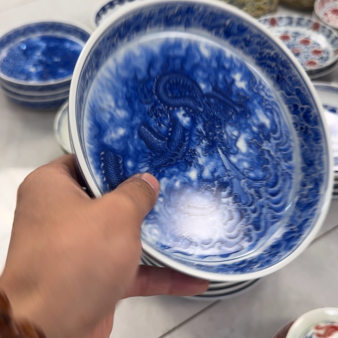 陶摆件青花龙吸水大壶承