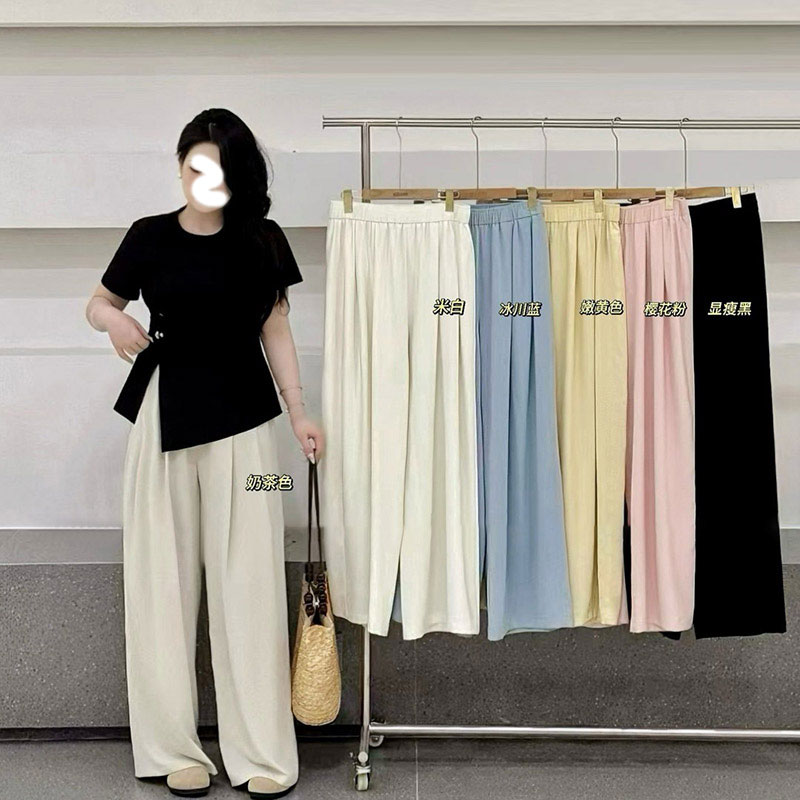 【佳佳】大码胖mm显瘦阔腿裤夏宽松百搭凉凉裤子2025新款高腰休闲裤