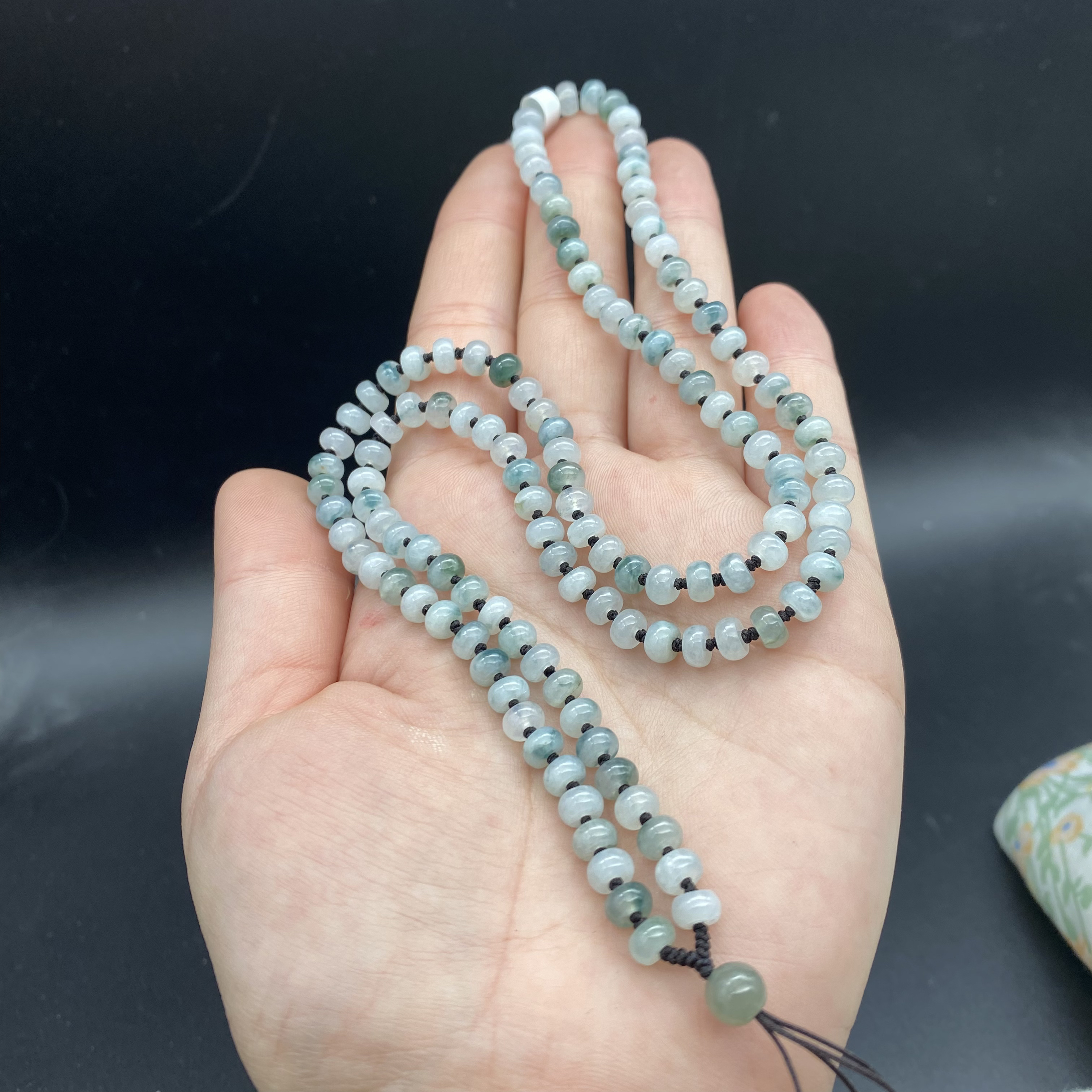 高冰翡翠飘花算盘珠卡5.5mm项链吊坠挂绳珠链吊坠牌子挂绳蓝色