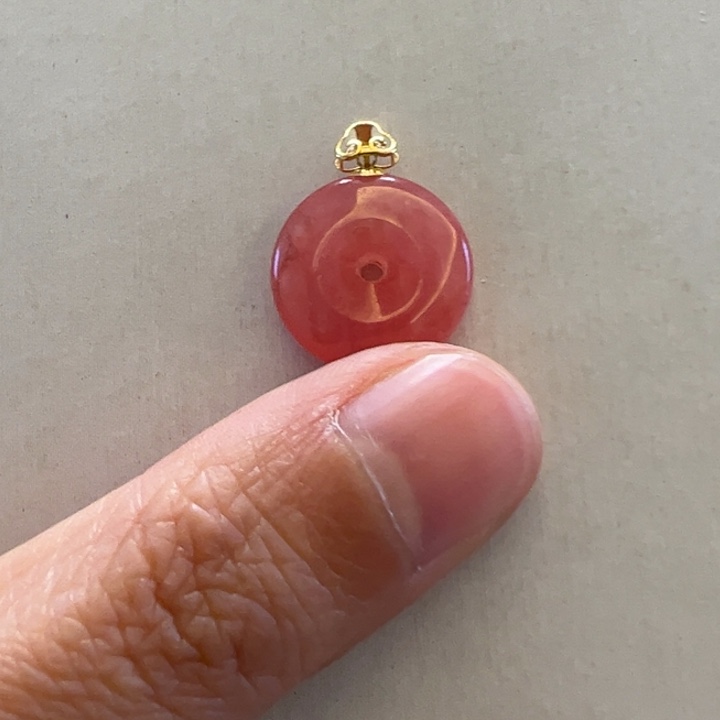 菱锰矿（红纹石）吊坠(不含链)18K金镶嵌屁***猪