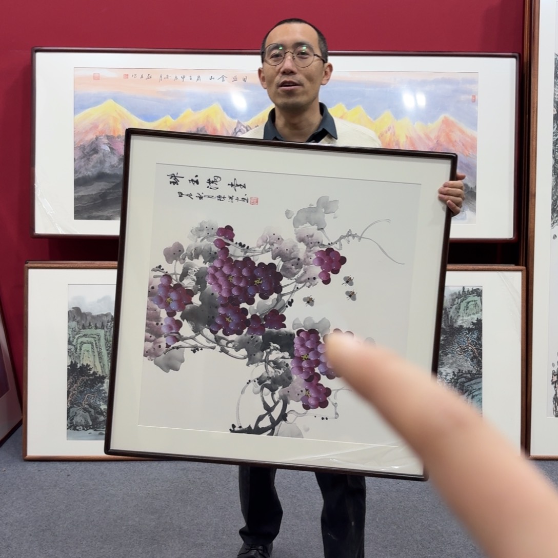 国画带框绘画80/80尺寸