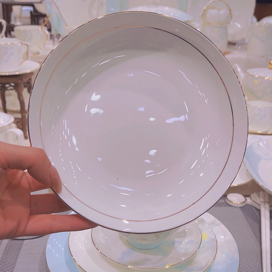 瓷金镶玉单品9寸深盘8个