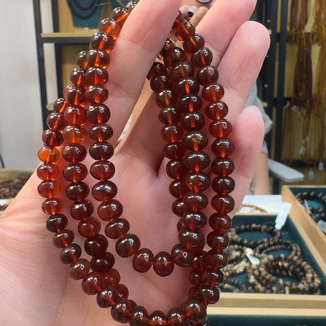 汤***圈琥珀未镶嵌裸石抚顺琥珀血珀7mm