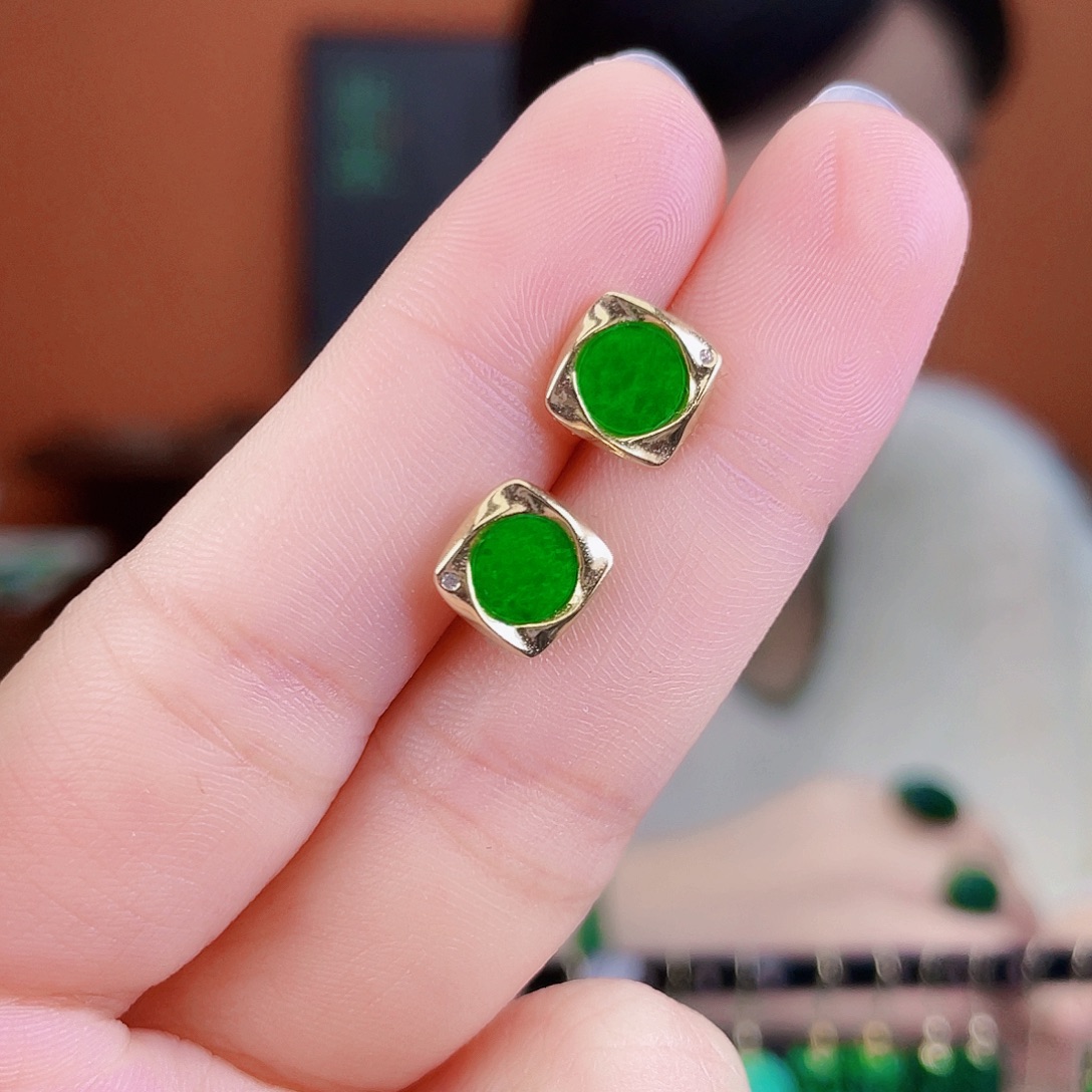 翡翠银S925镶嵌耳饰