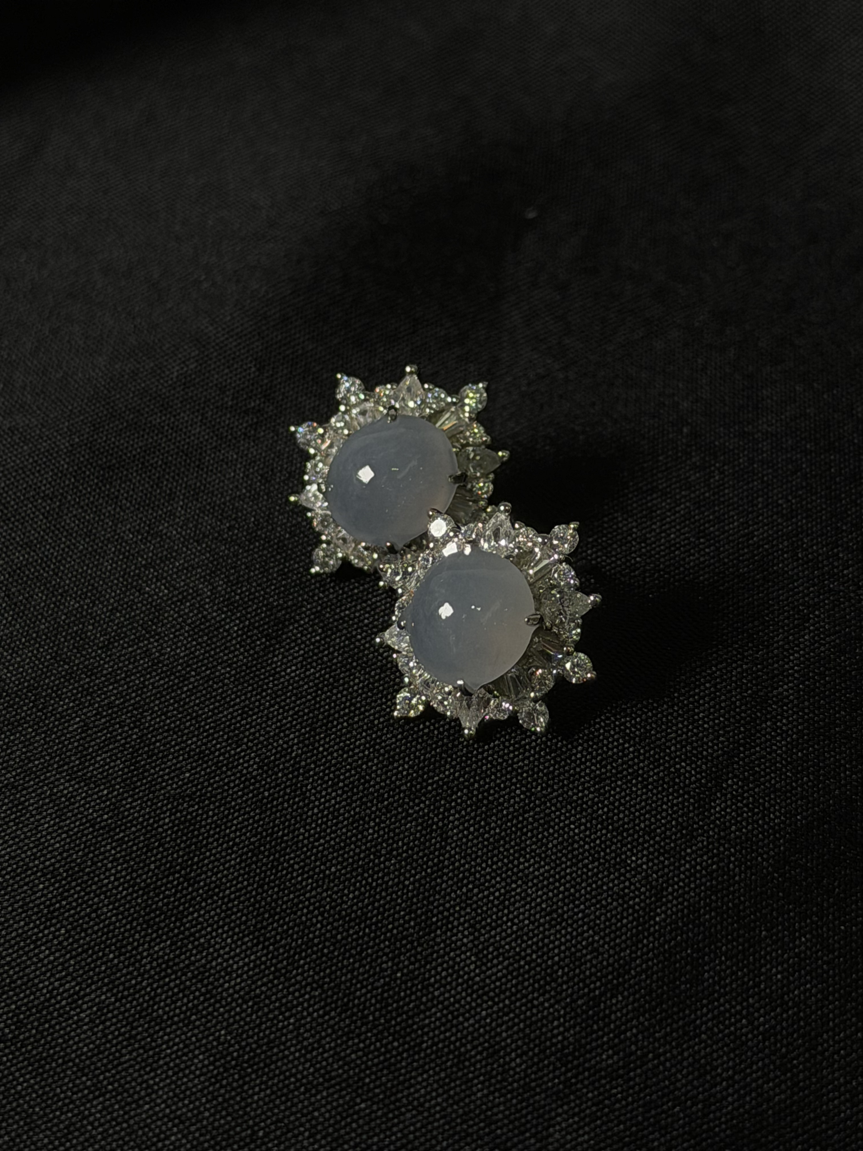 通体925银镶缅甸A货翡翠耳钉女款豪华精美