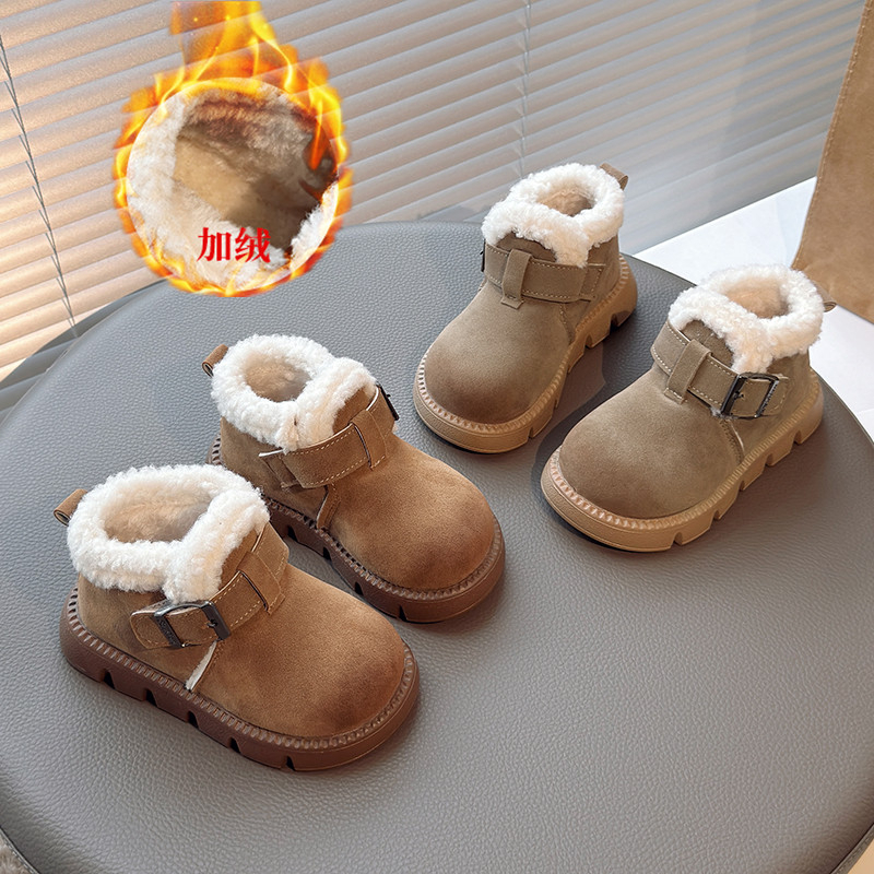 儿童雪地靴冬季加绒加厚博肯鞋男童高帮保暖女童二棉毛毛鞋防滑底