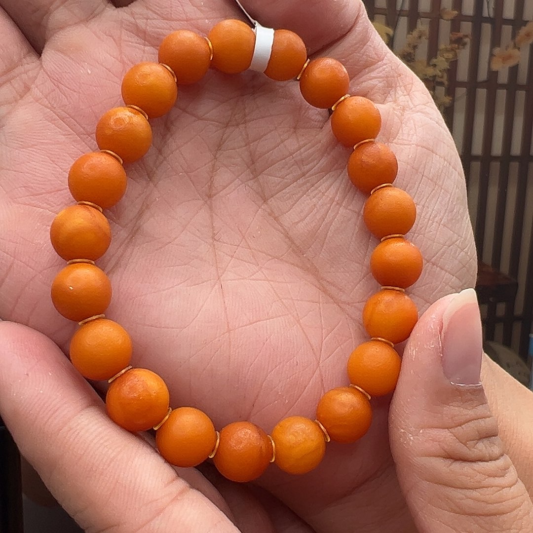 裸石琥珀未镶嵌橘皮手串9mm