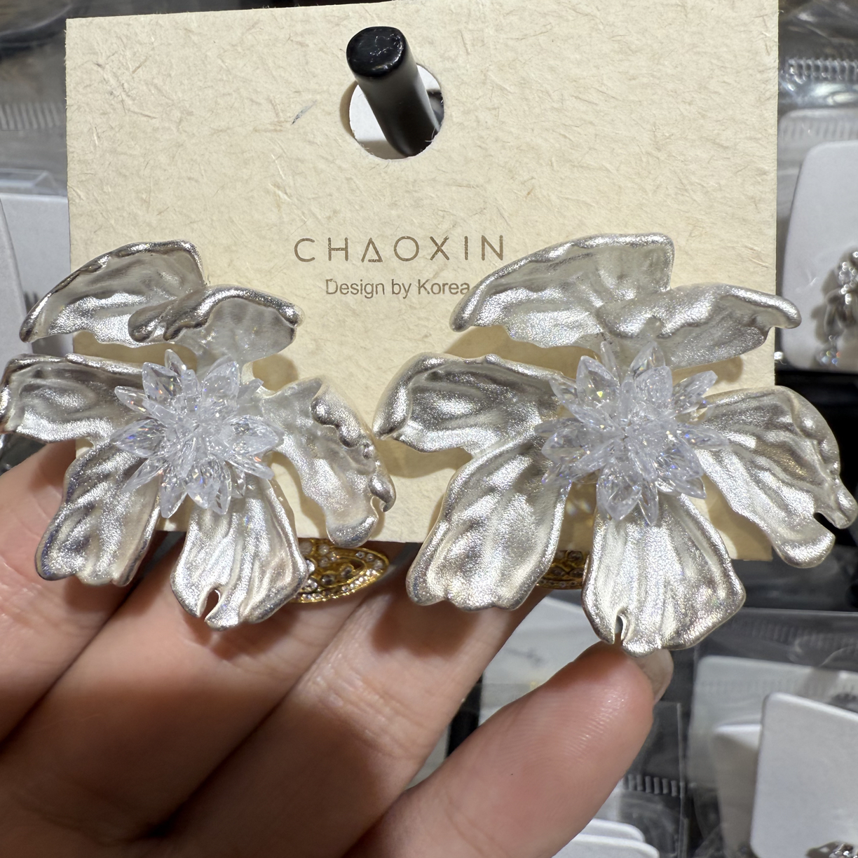 925银仿水晶耳饰 甜美风清新植物花卉白色耳饰仙女耳环银针耳饰