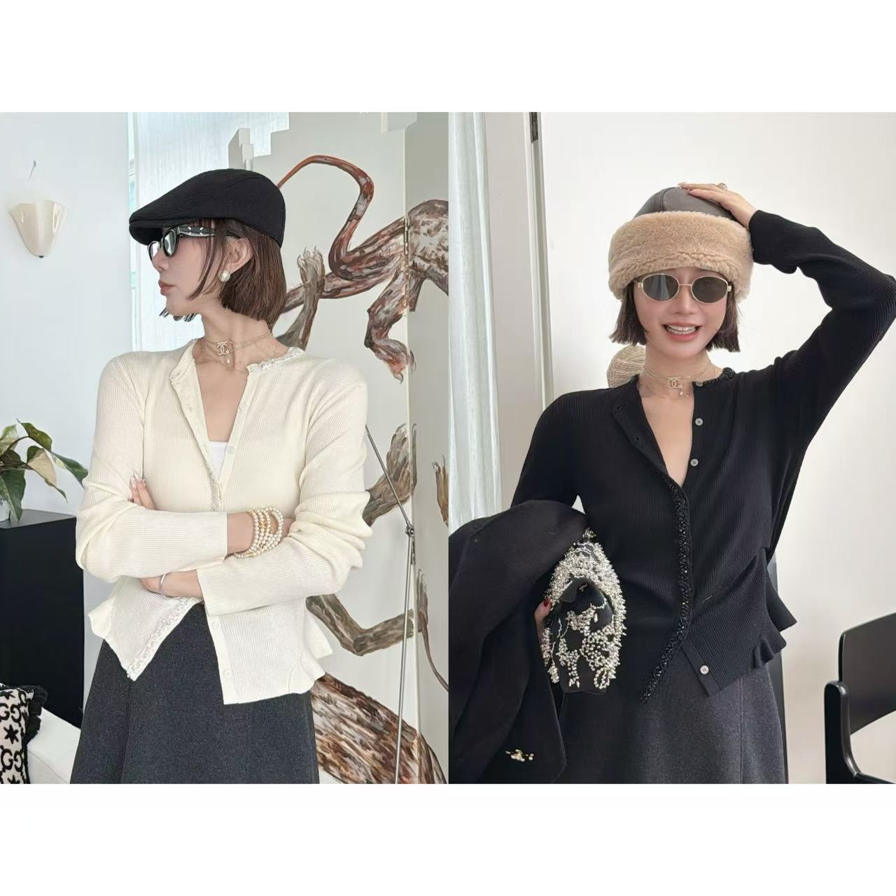 人鱼毛衣’设计感圆领双股14针羊毛木耳花边针织开衫毛衣 SWH14482