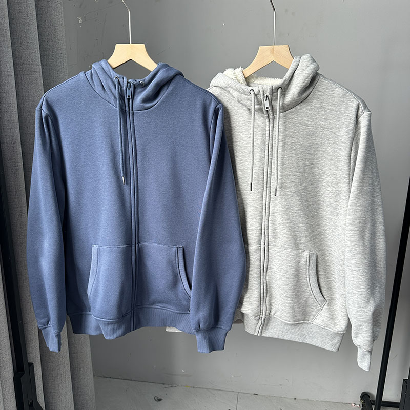 连帽卫衣男士秋冬季加绒加厚保暖开衫夹克棉衣外套