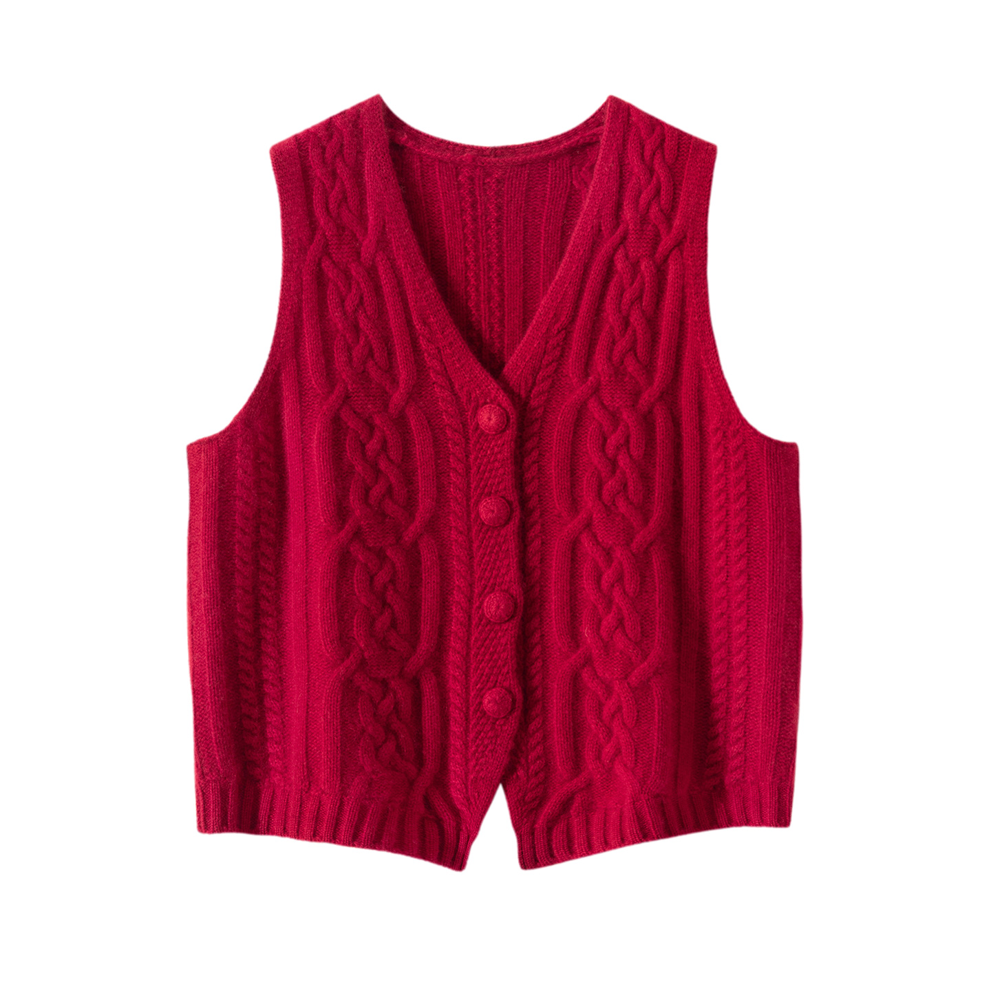 【小山羊绒】重工之做~康纱加厚女士立体绞花包扣奢品羊绒马甲517