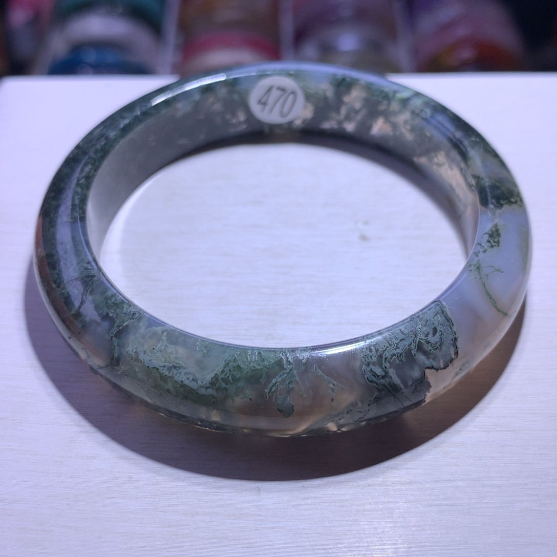 手镯银S925镶嵌水晶水草玛瑙60.4圈470