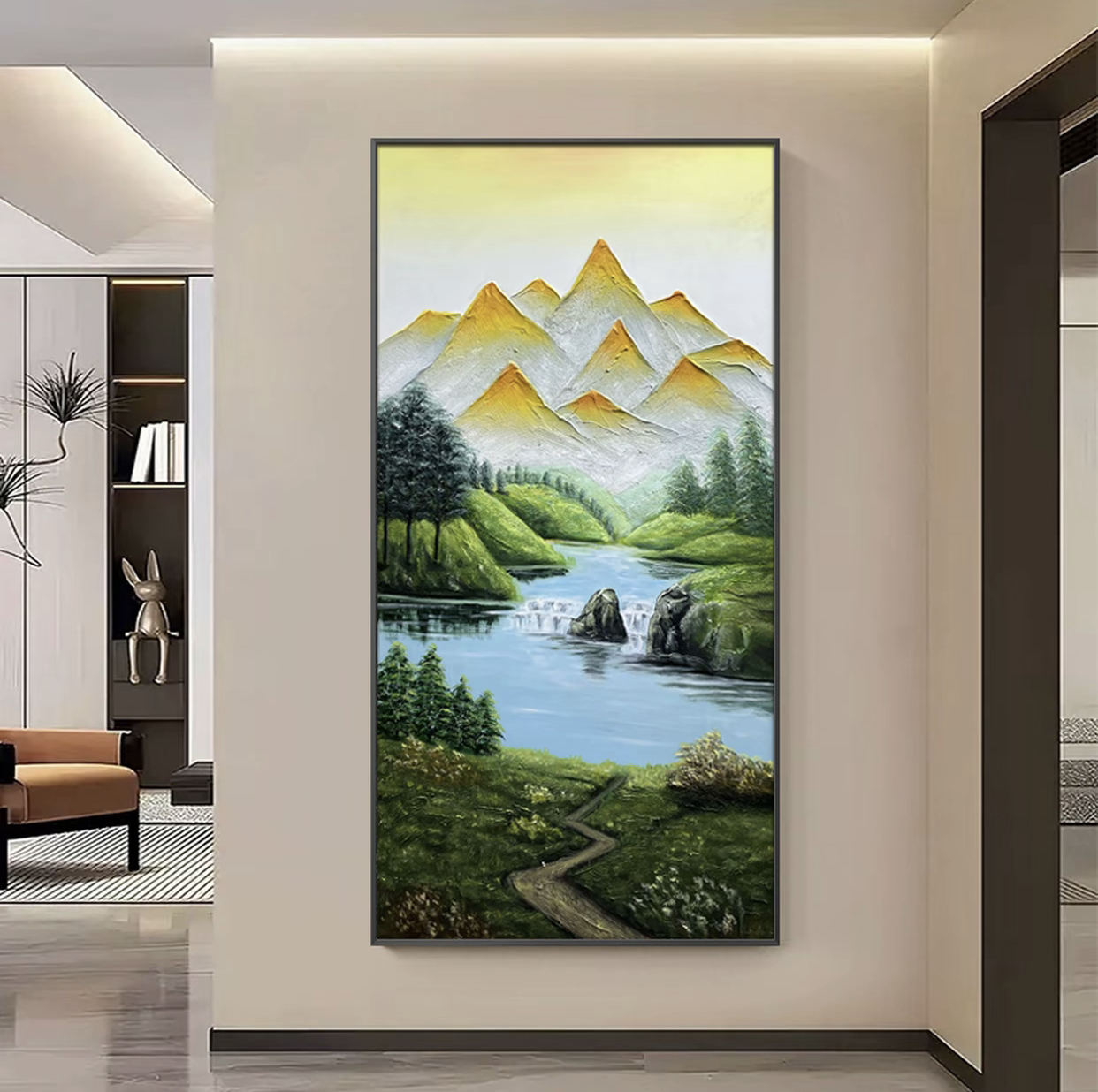 XG 12  《金山长青》手绘画玄关装饰画轻奢背景装裱