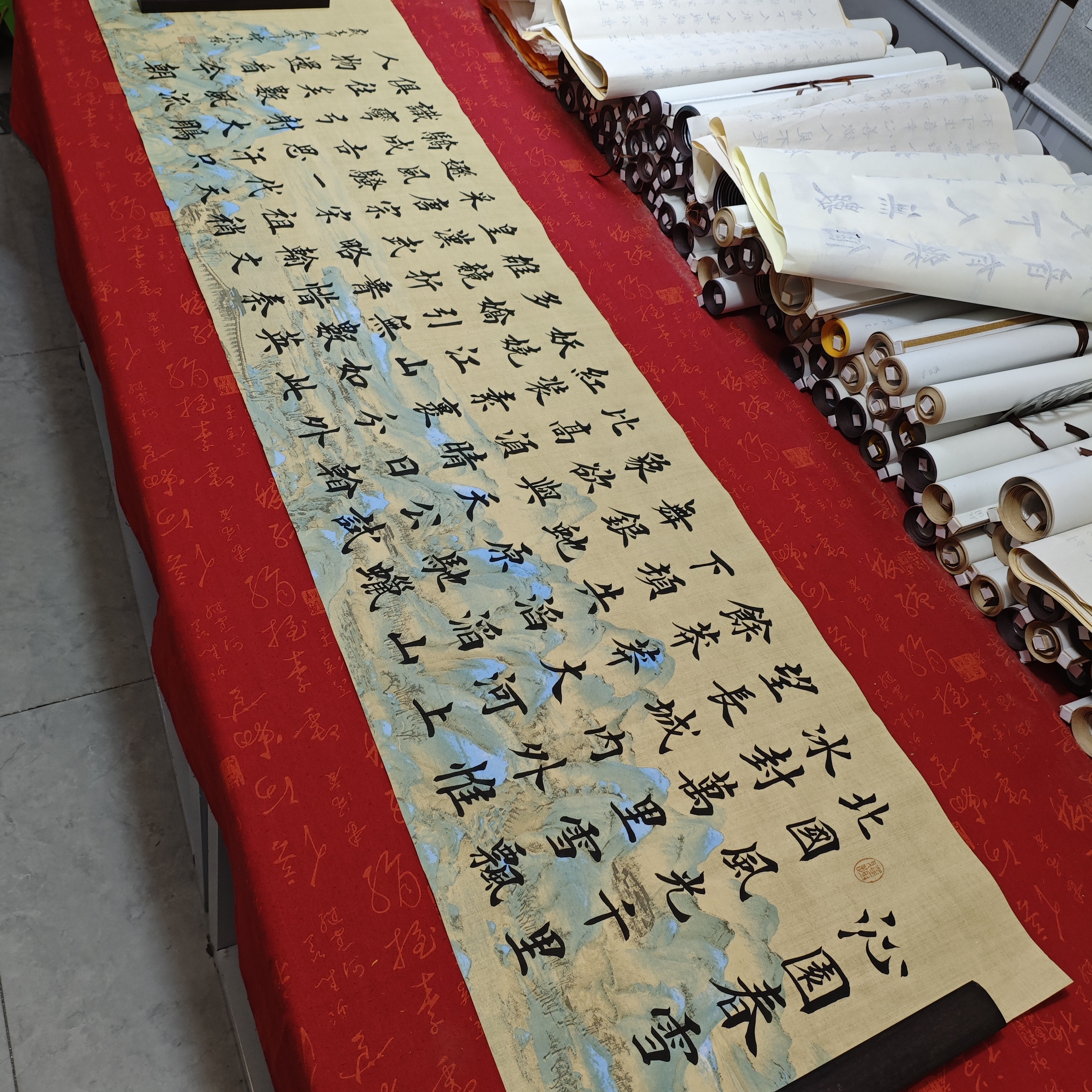 《沁园春雪》堵老师纯手写加厚千里江山图宣纸180×48厘米