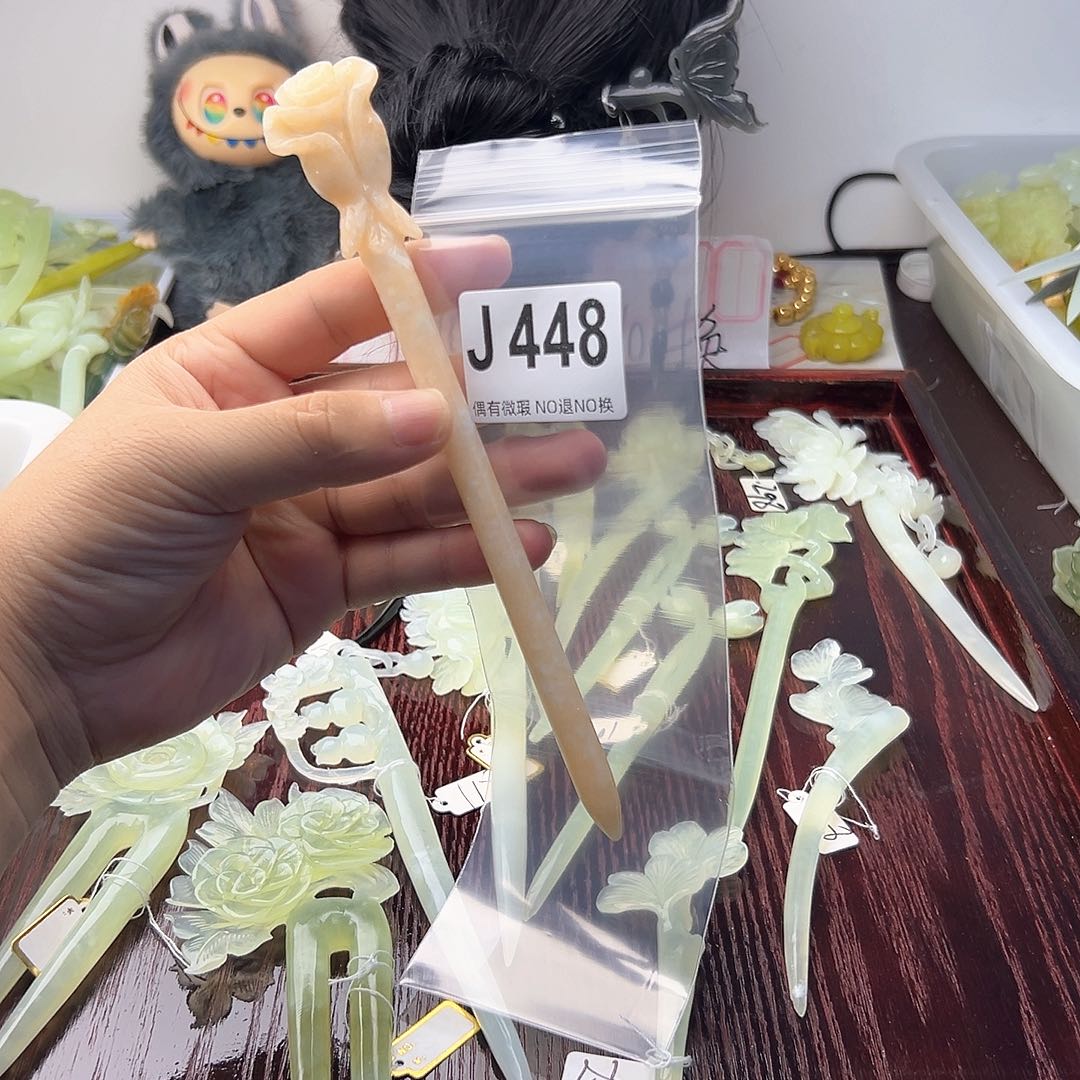 合金蛇纹石玉发饰三****姐