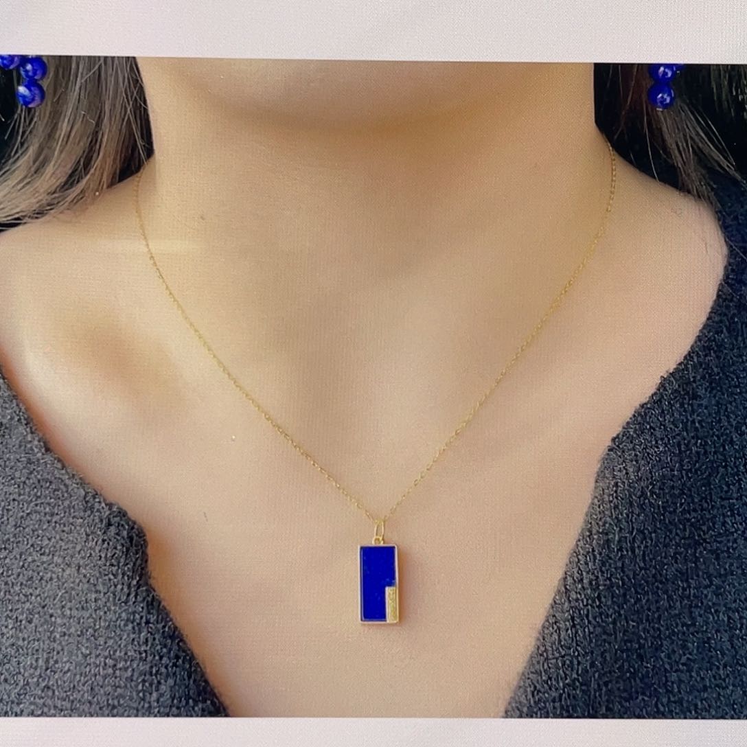 青金石吊坠银S925镀金镶嵌