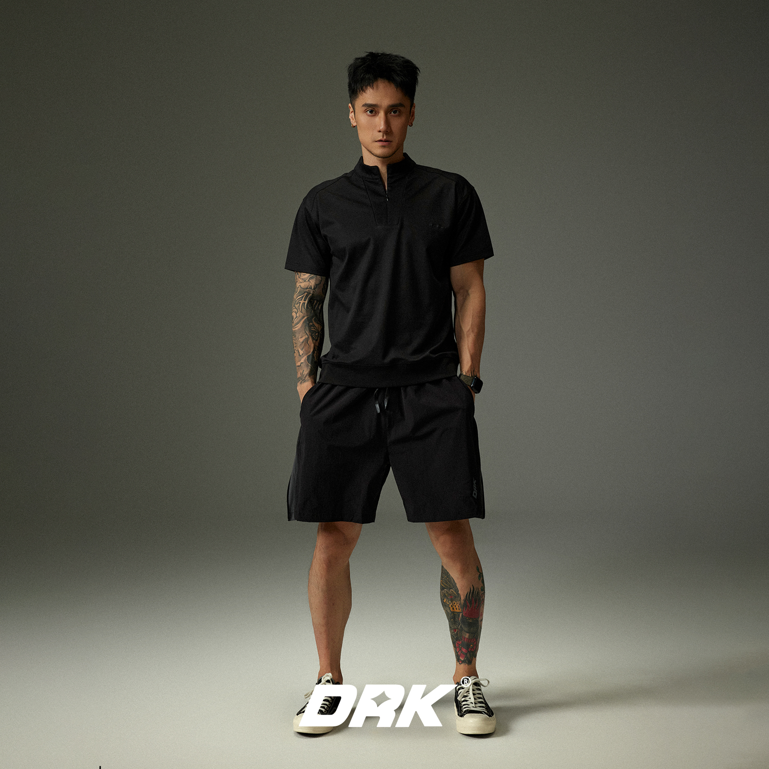 DRK侧拉链短裤休闲运动短裤户外时尚透气速干裤夏季舒适宽松弹力