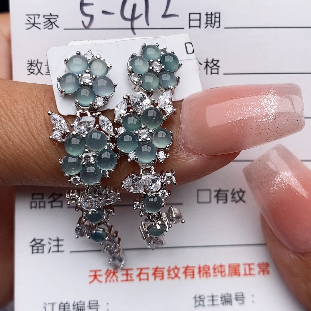 翡翠戒指银S925镶嵌耳饰