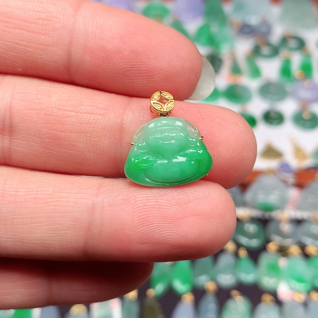 翡翠颈饰18K金镶嵌天然翡翠A货