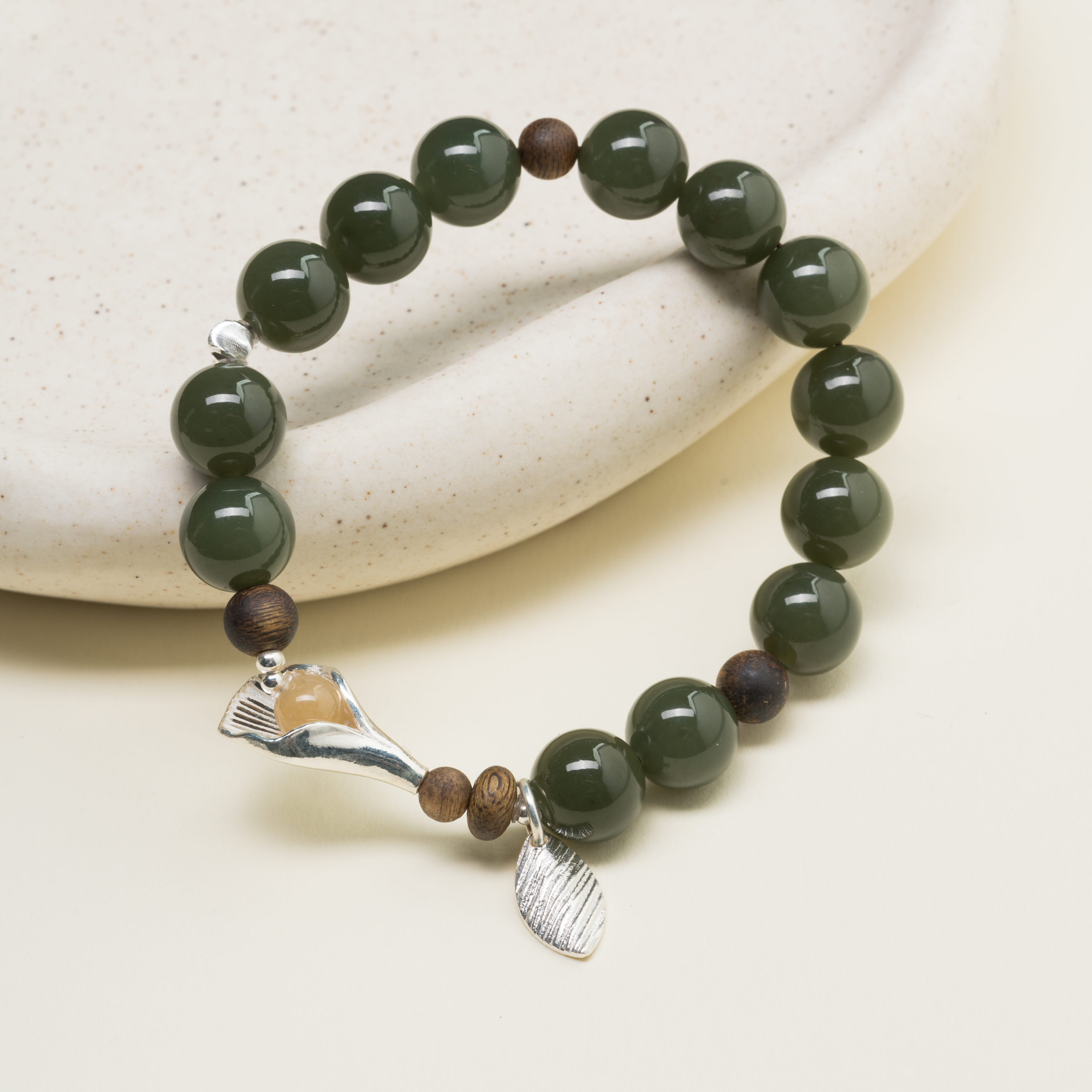 【梦里花】925银青黄口和田玉1.0单圈手串