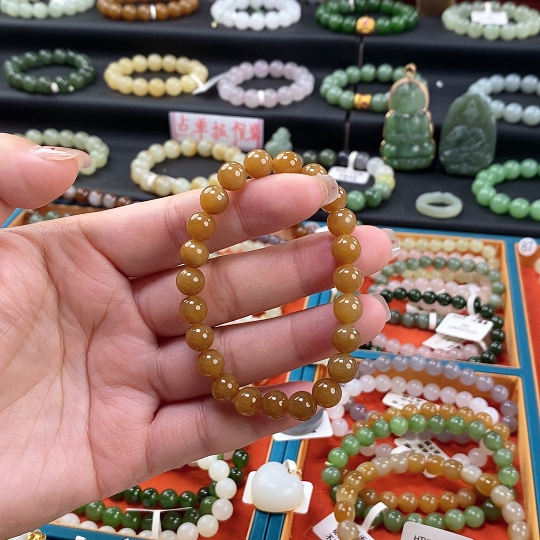 和田玉手链 8MM未镶嵌且末糖