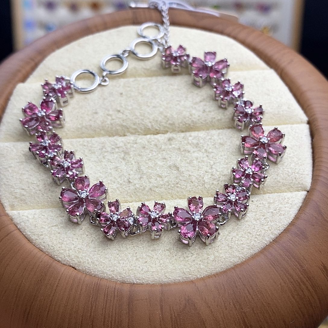 银S925镶嵌手链碧玺一物一证