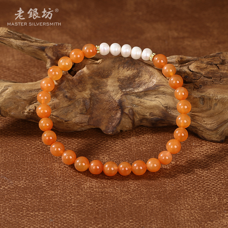 【老银坊】6mm珍珠南红手串 00351219