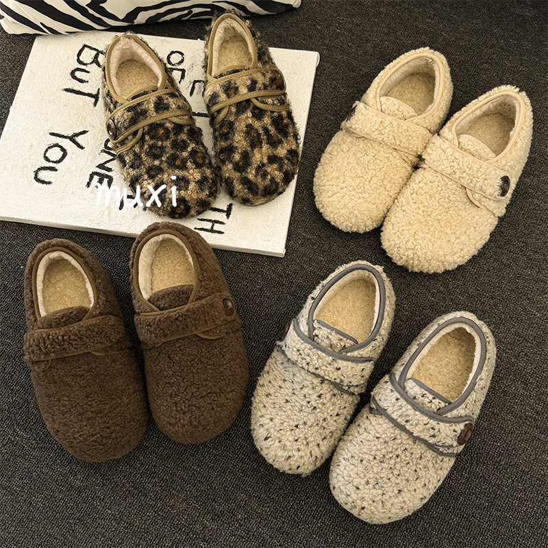 时尚秋冬毛毛鞋百搭轻便舒适软底鞋减震缓冲复古勃肯鞋  