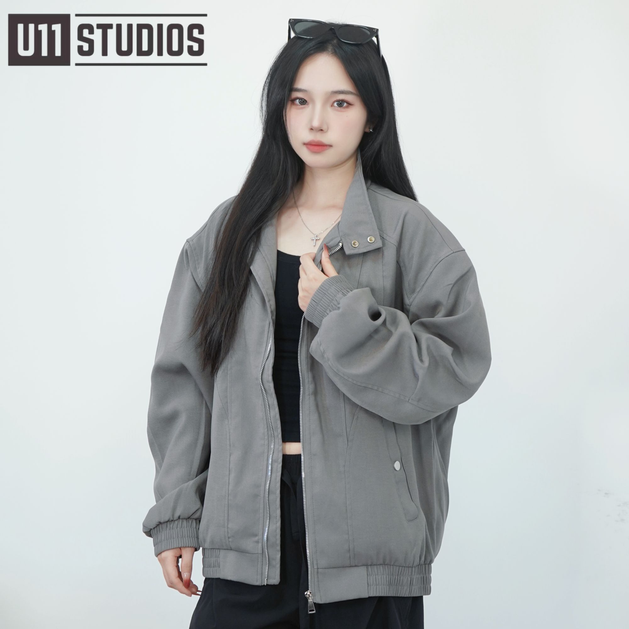 U11studios大码男装美式搞定简约男士夹克立领上衣秋季商务休闲