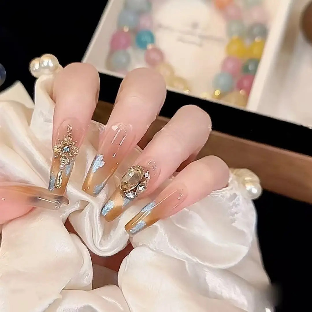 【焦糖玛奇朵】时尚红色带钻高级感成品美甲穿戴式手工穿戴甲