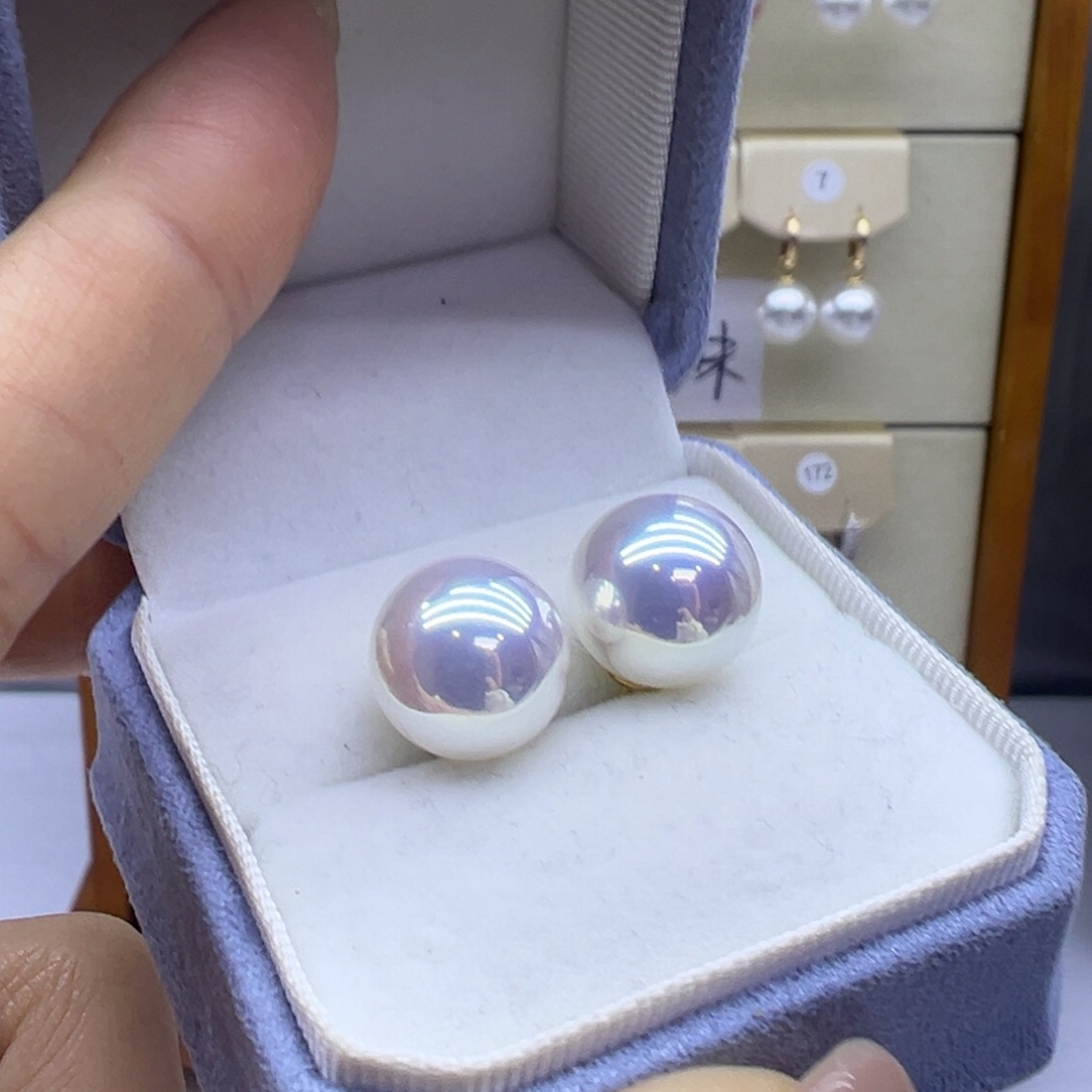 淡水珍珠银S925镶嵌耳饰