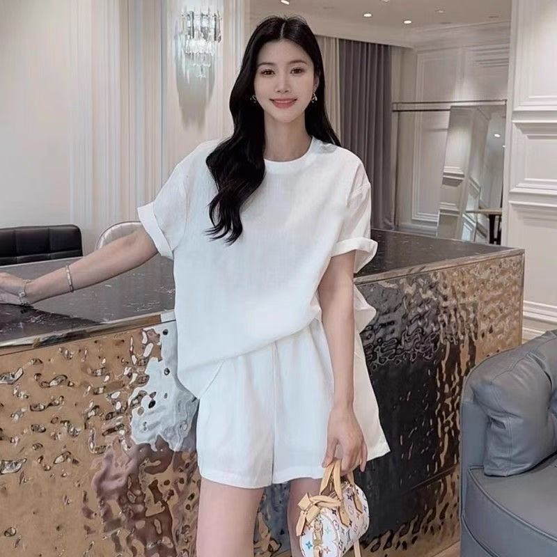 简约通勤时尚套装上衣跑步短袖韩版短裤阔腿【A区】1687 A31-地