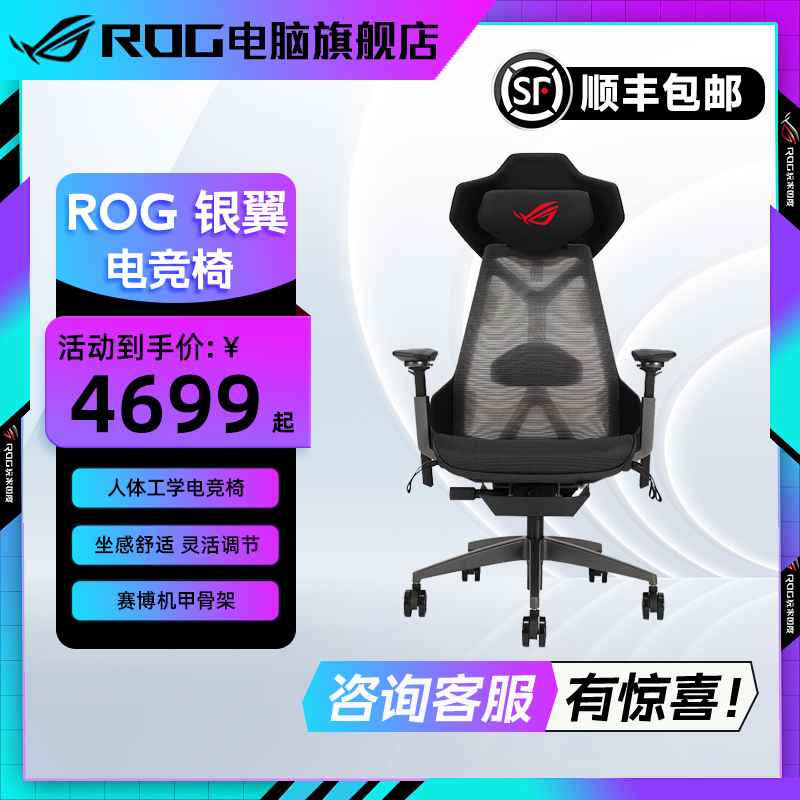 ROG银翼 人体工学电竞椅 赛博机甲银色外骨架   