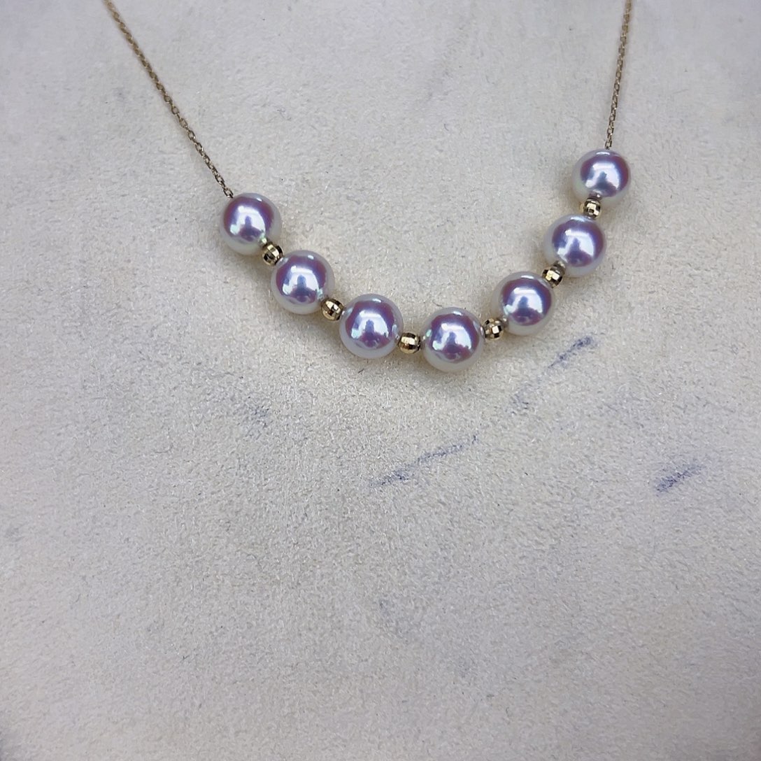 海水珍珠海水akoya设计款微笑链6-7mm18K金镶嵌