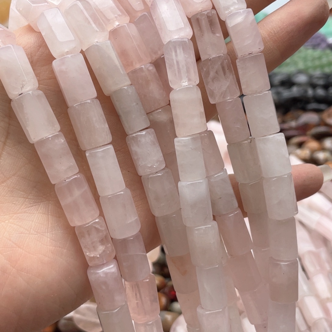 玛瑙/玉髓合金珠宝半成品一条装7*11粉水切面管珠
