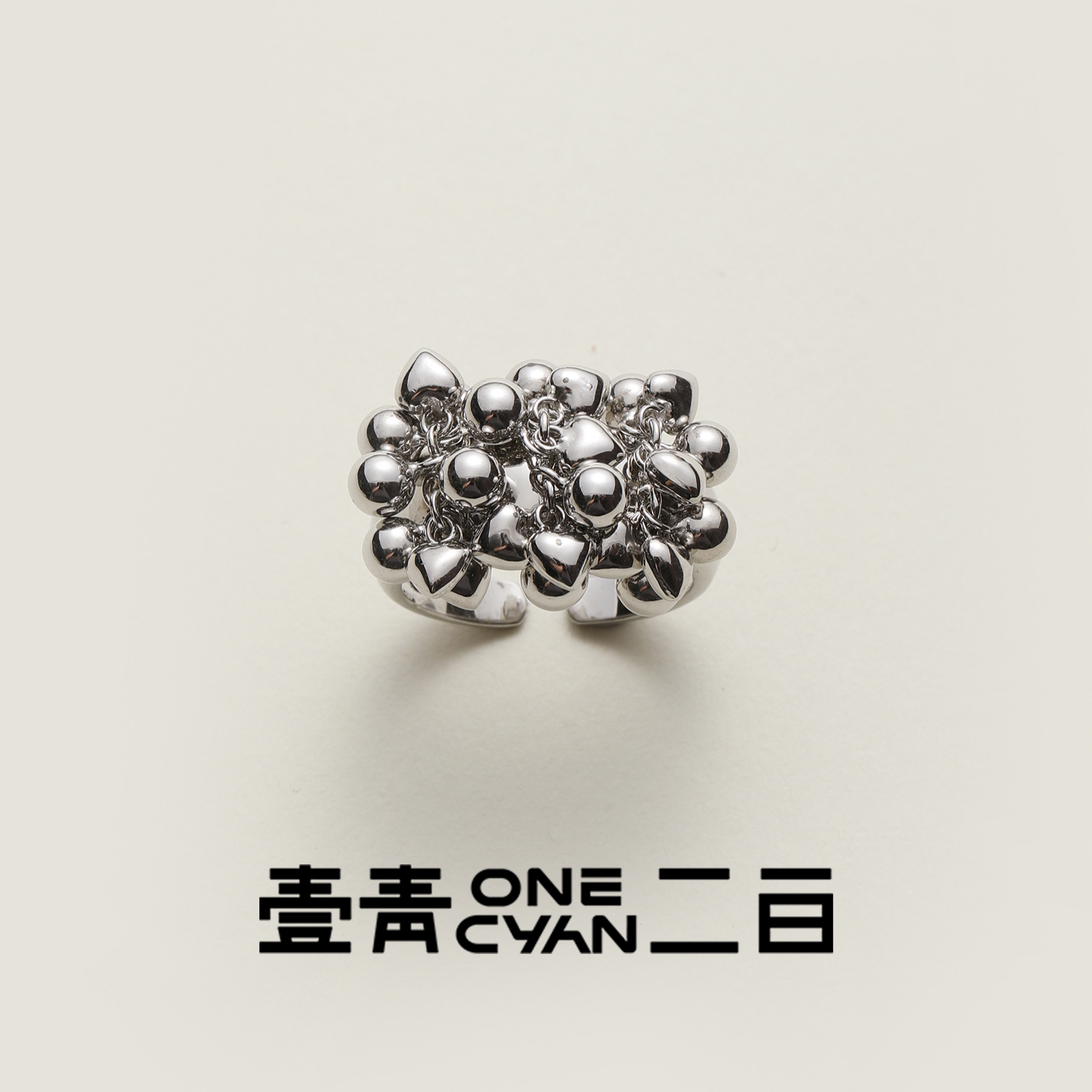 ONECYAN 925银戒指 《簇》手工种子流苏戒指可调节925银开口戒指